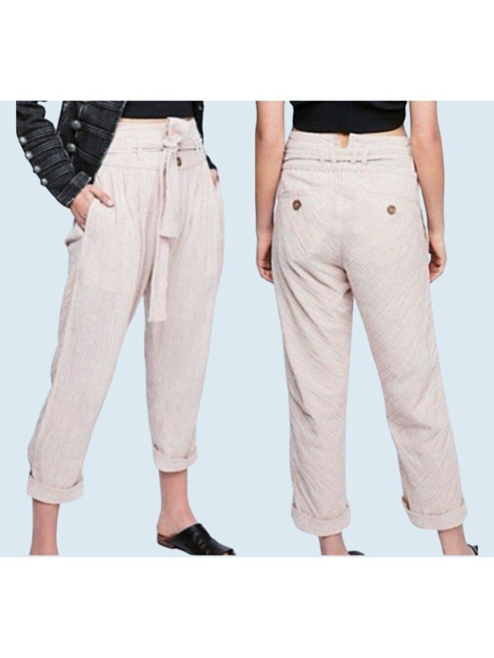 FREE PEOPLE Rumors Yarn Dye High Waisted Striped Pants Size 2